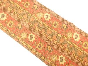 縞に菊・牡丹唐草模様織り出し　名古屋帯